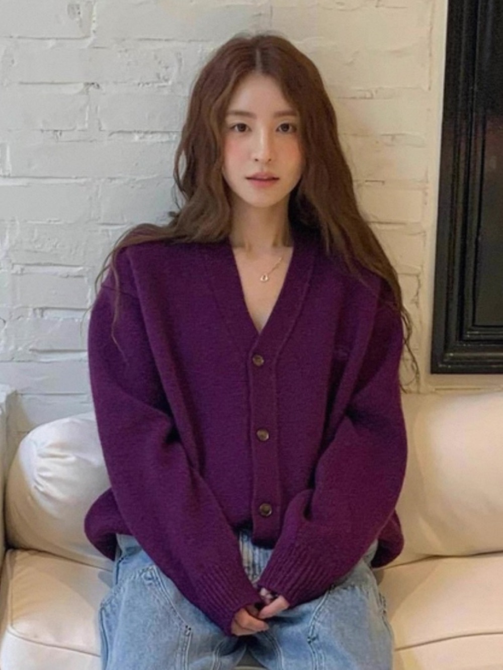 TheBarnnet Purple V-Neck Button Cardigan Sweater size S/M Korean fashion